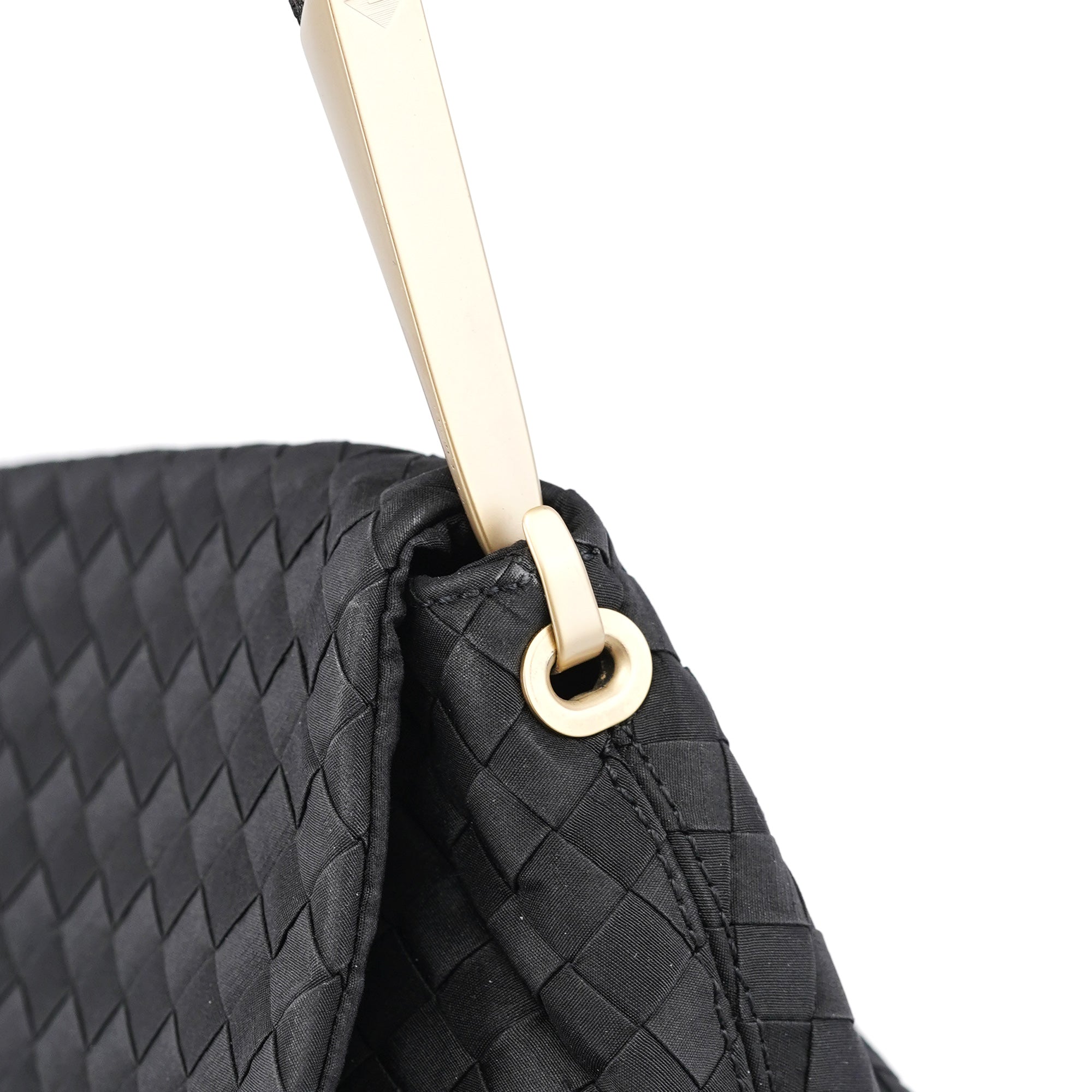 Black Satin Intrecciato Shoulder Bag