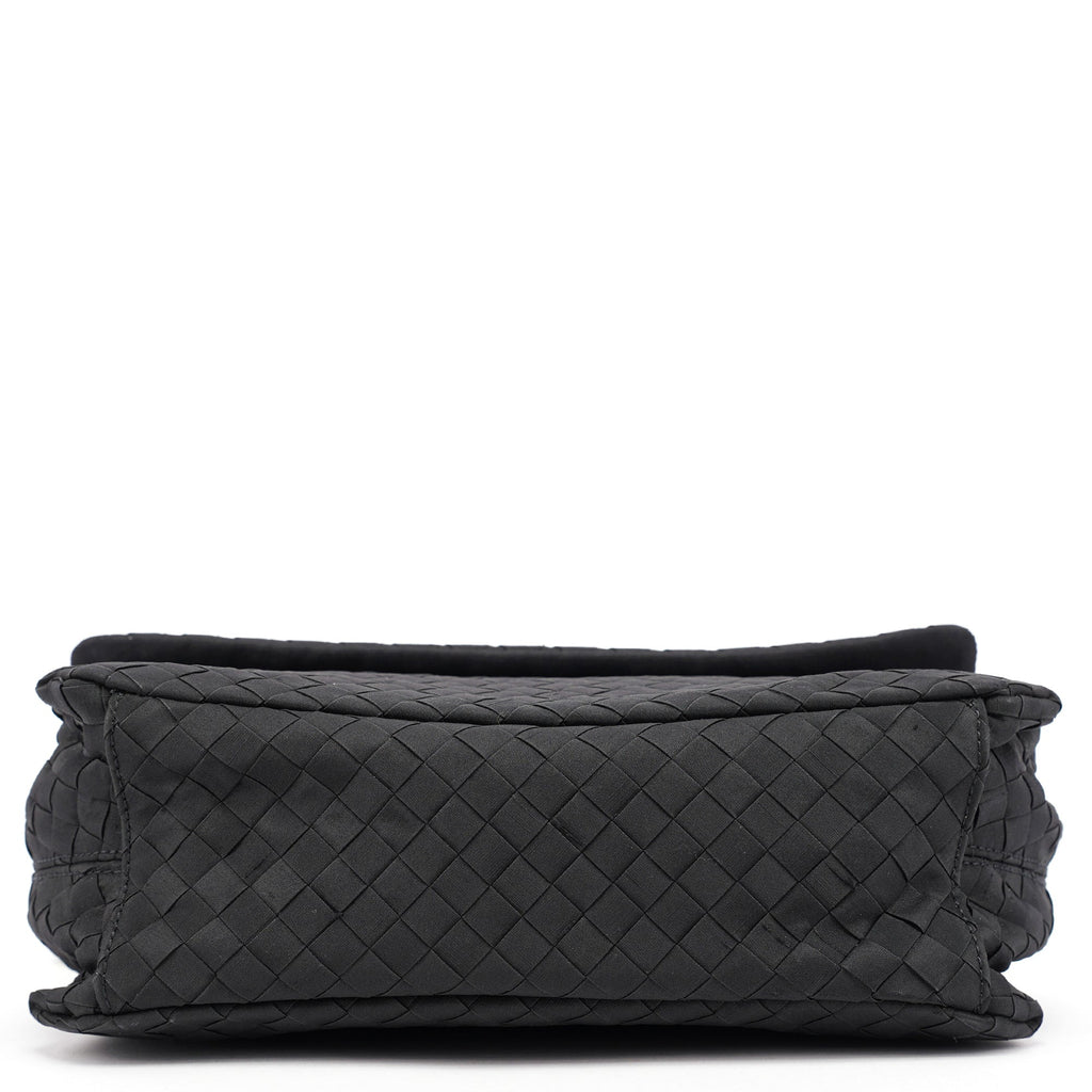 Black Satin Intrecciato Shoulder Bag