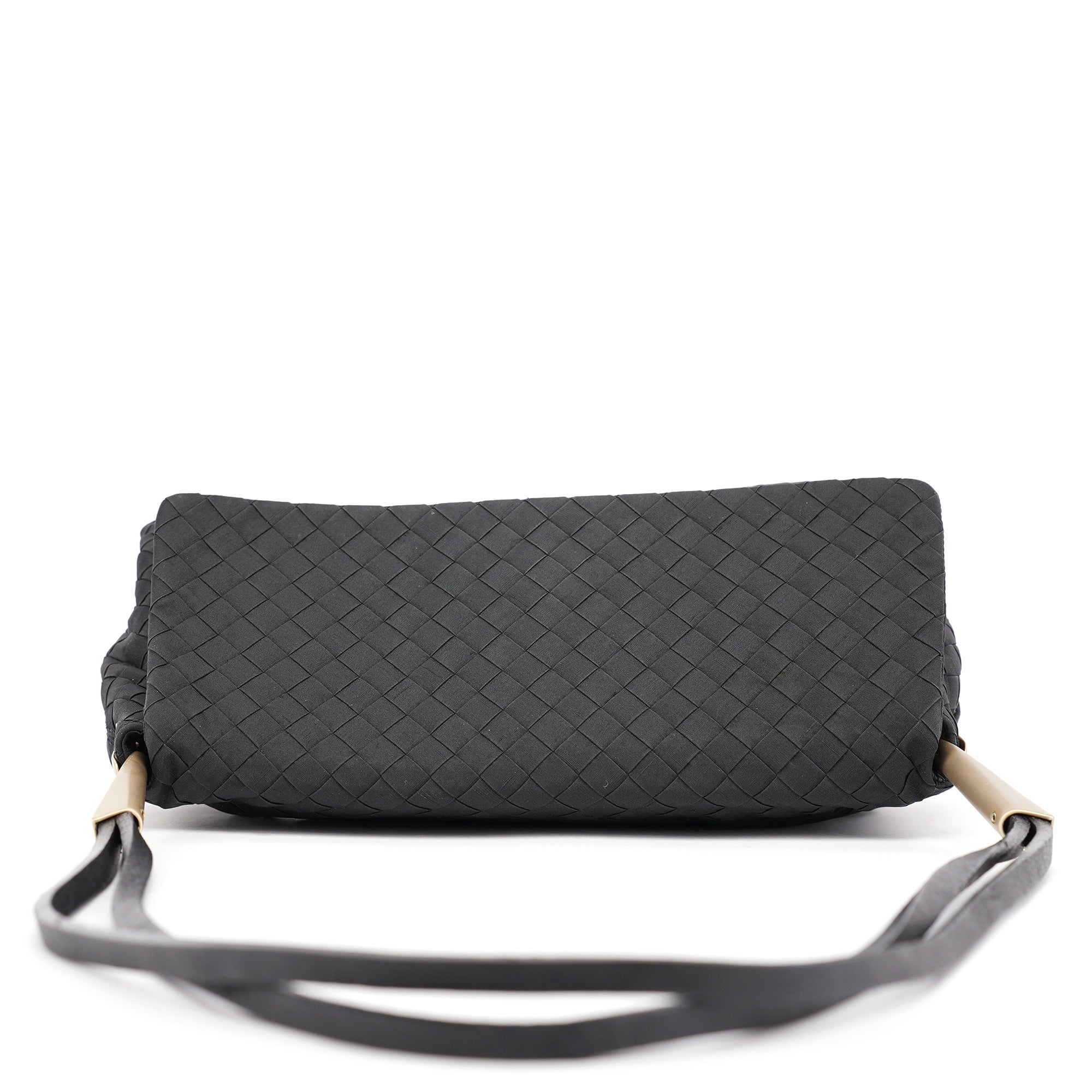 Black Satin Intrecciato Shoulder Bag