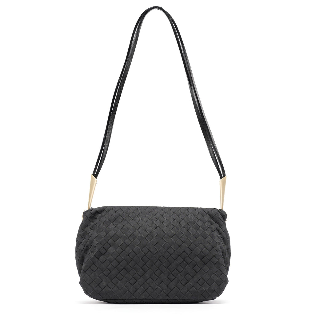 Black Satin Intrecciato Shoulder Bag