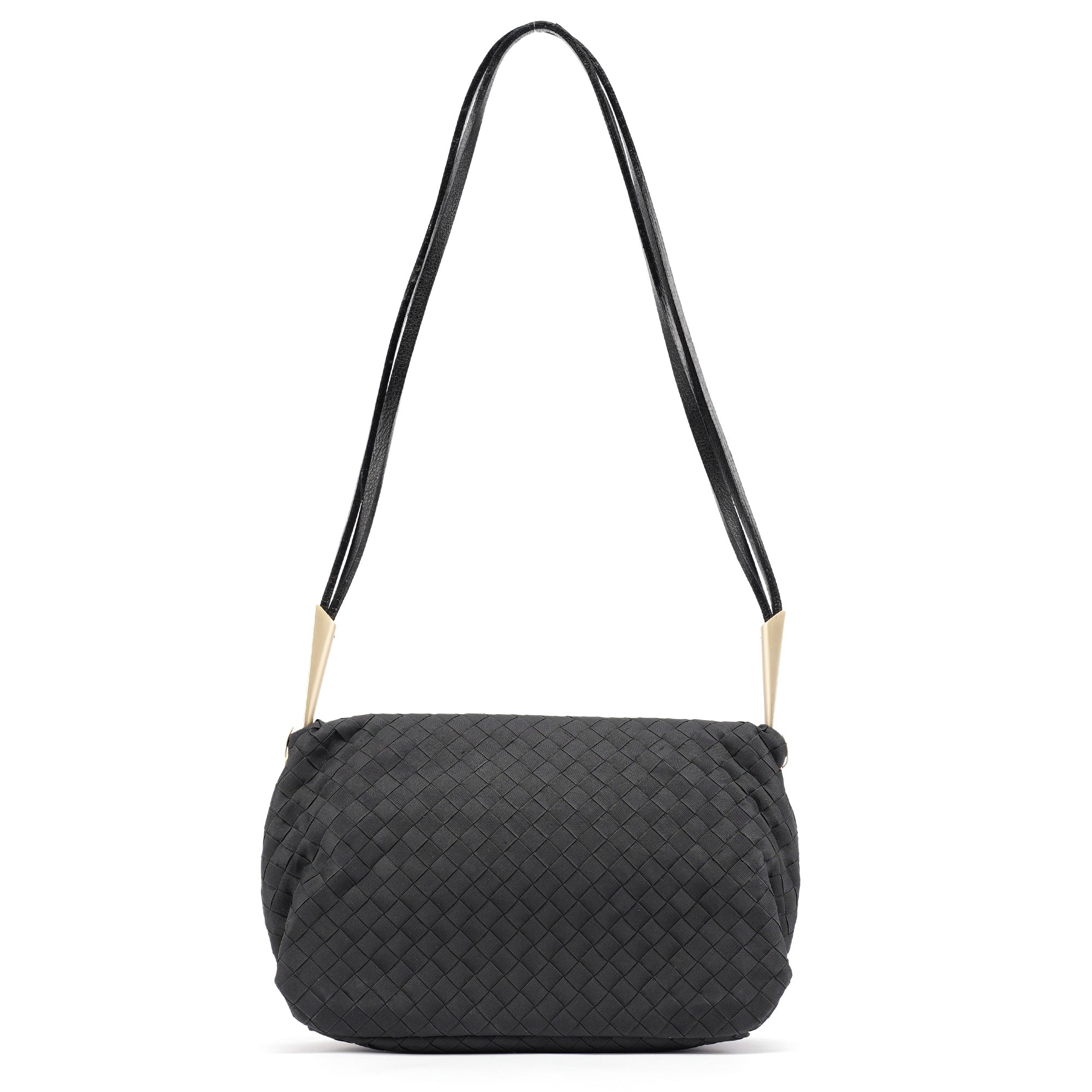 Black Satin Intrecciato Shoulder Bag