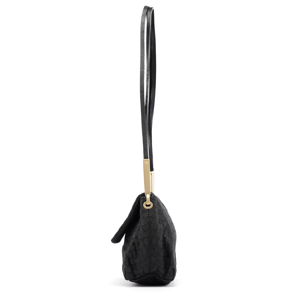 Black Satin Intrecciato Shoulder Bag