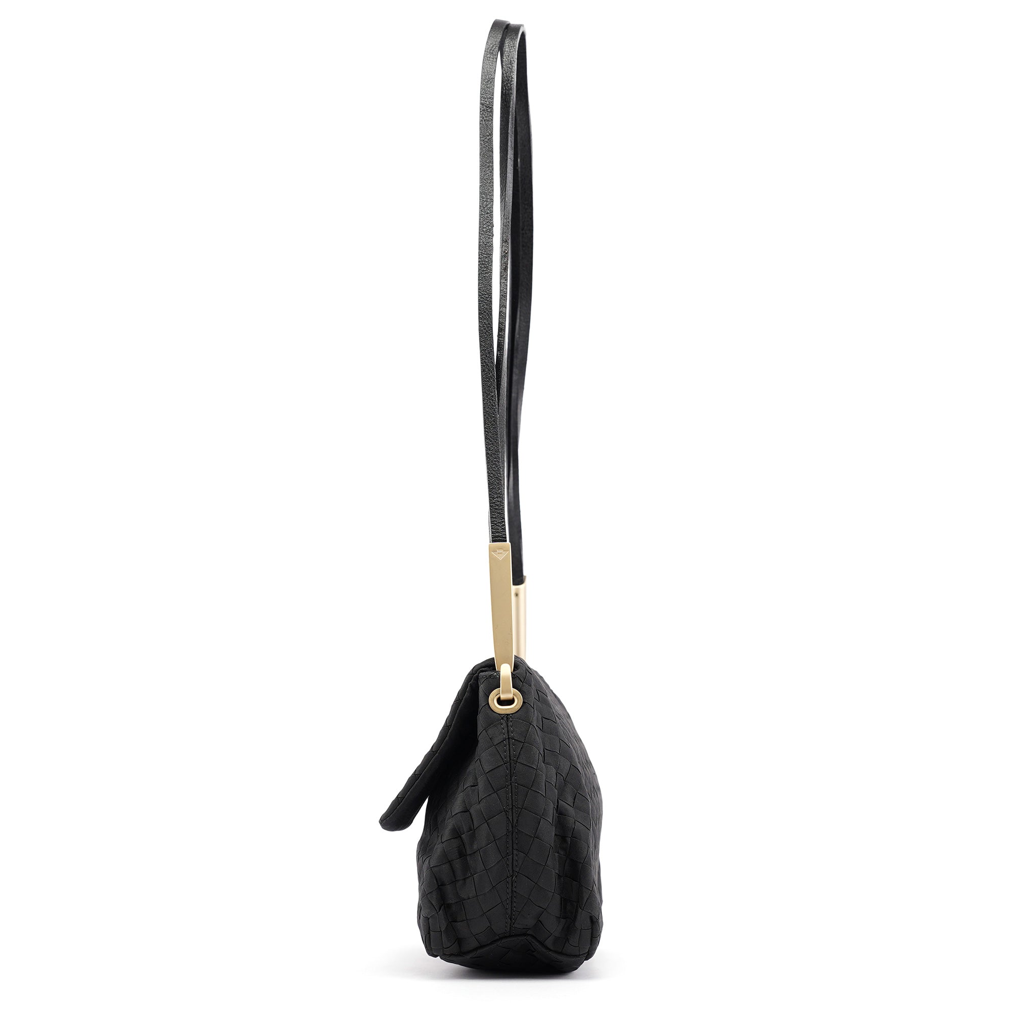 Black Satin Intrecciato Shoulder Bag