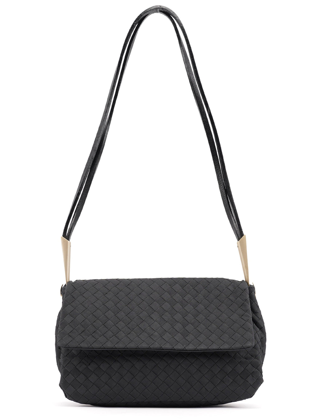 Black Satin Intrecciato Shoulder Bag