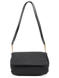 Black Satin Intrecciato Shoulder Bag