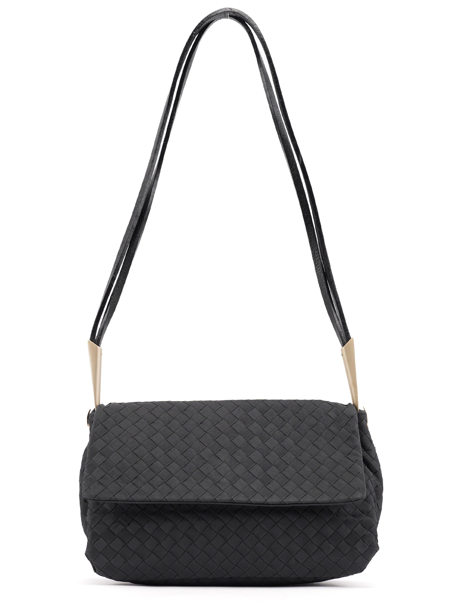 Black Satin Intrecciato Shoulder Bag