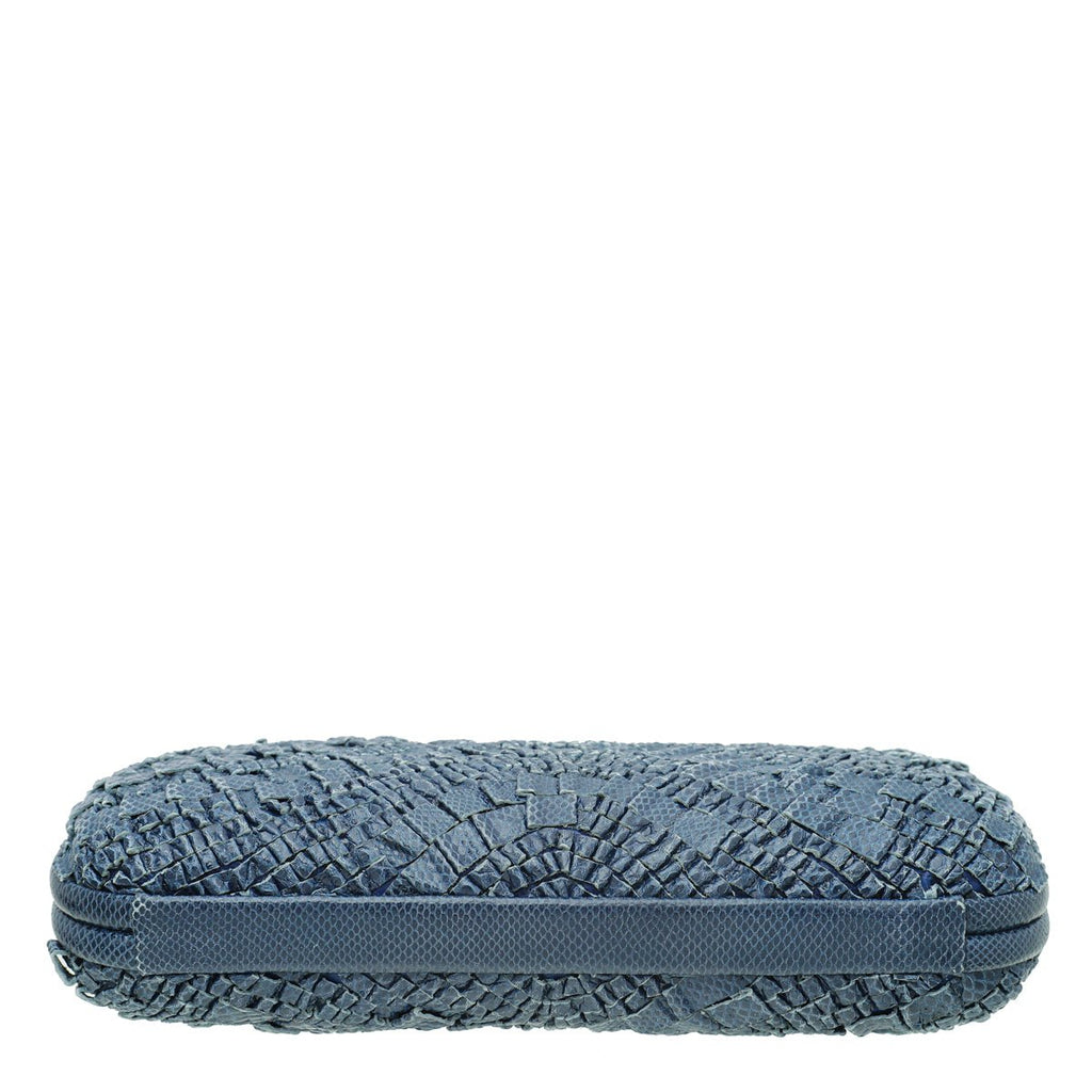 Bottega Veneta Blue Lizard Ruffled Tie Knot Clutch