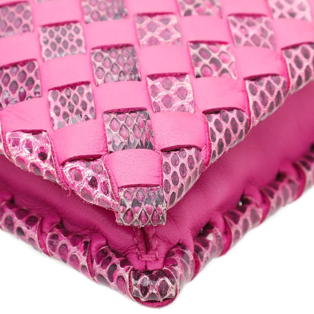 Bottega Veneta Fucsia Intrecciato Turnlock Clutch
