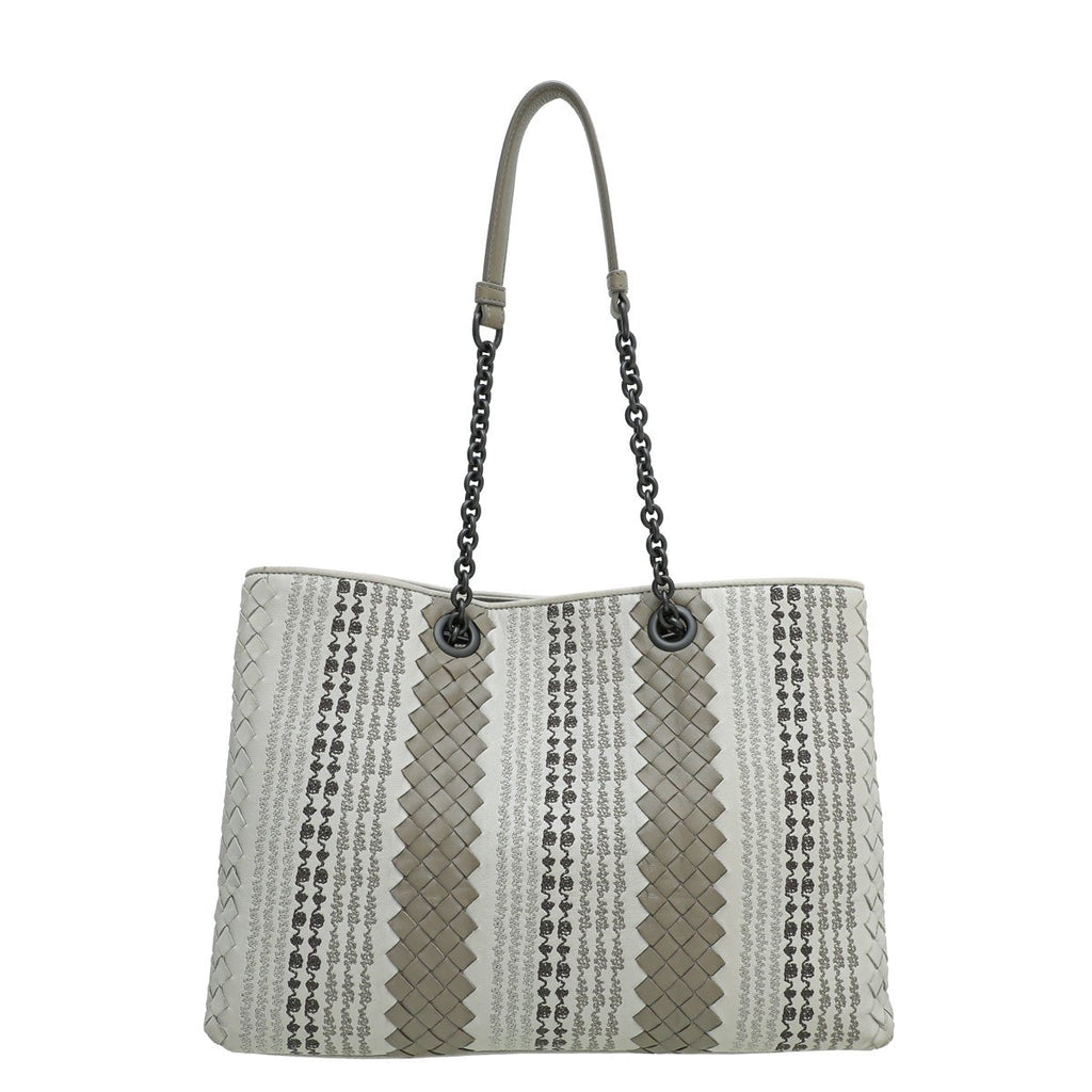 Bottega Veneta Grey Intrecciato Nappa Classic Tote Embroidered Stitch Bag