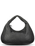 Large Black Metallic Veneta Hobo Bag