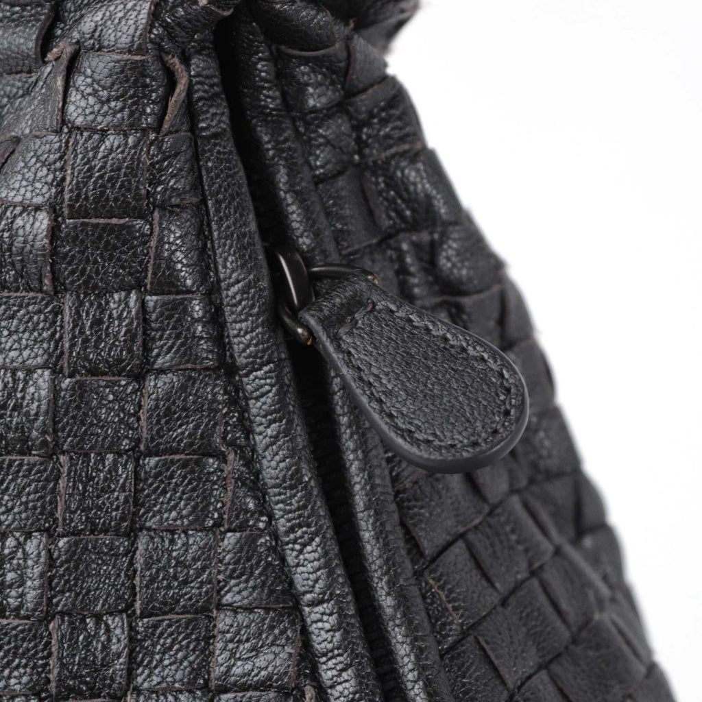 Large Black Metallic Veneta Hobo Bag