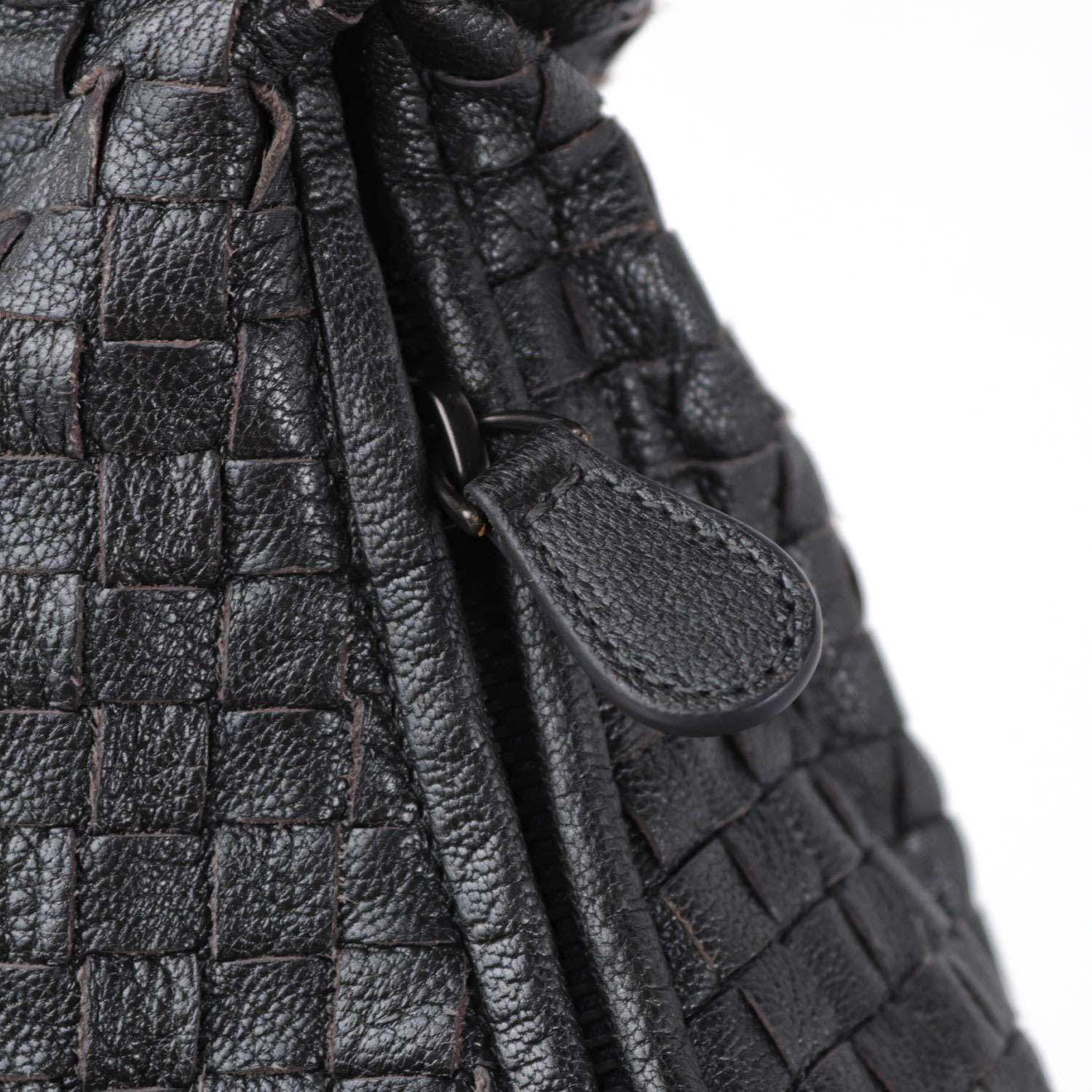 Large Black Metallic Veneta Hobo Bag