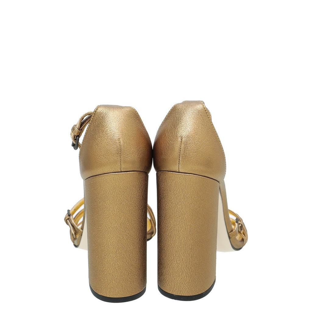 Bottega Veneta Metallic Gold Cross Strap 115mm Sandals 38