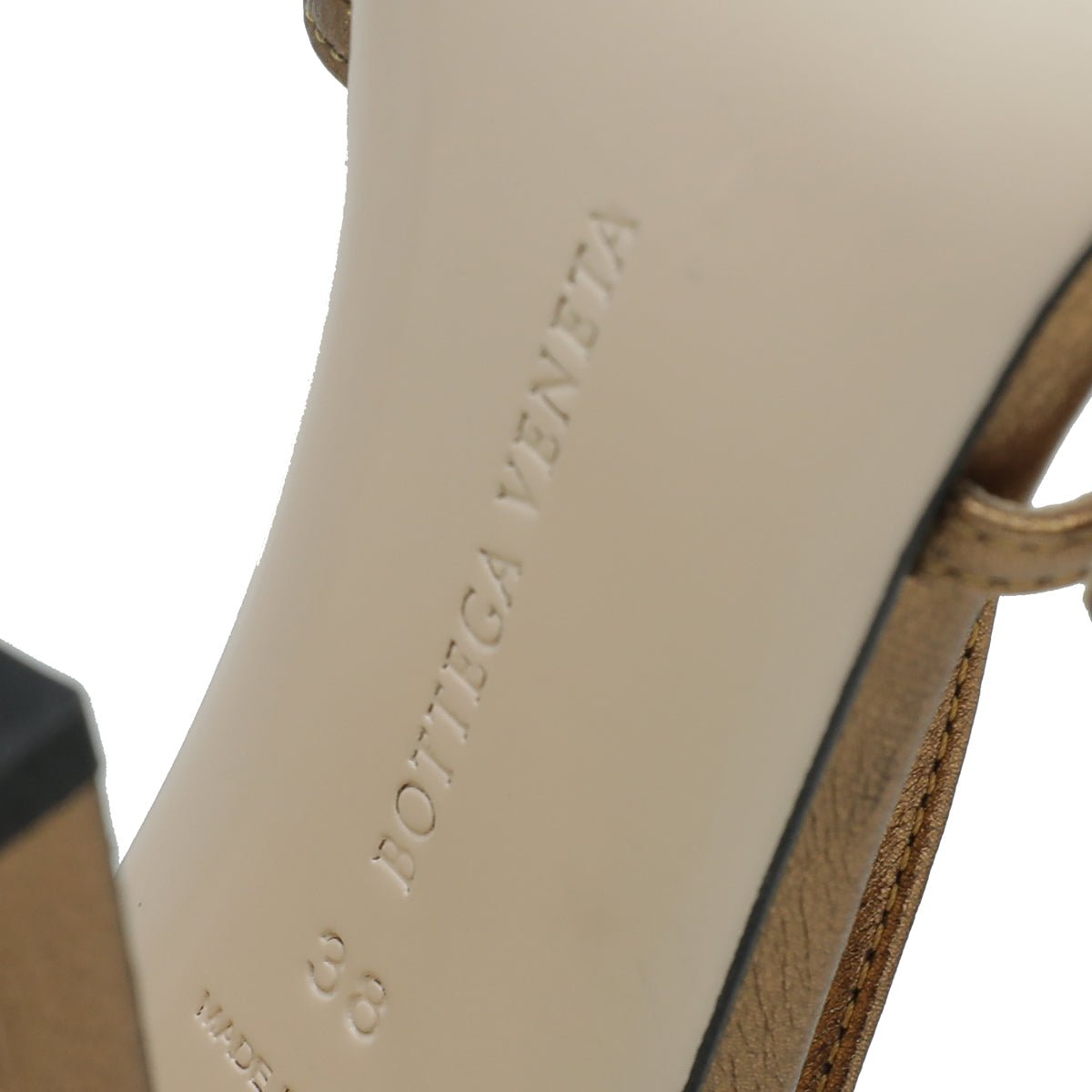 Bottega Veneta Metallic Gold Cross Strap 115mm Sandals 38