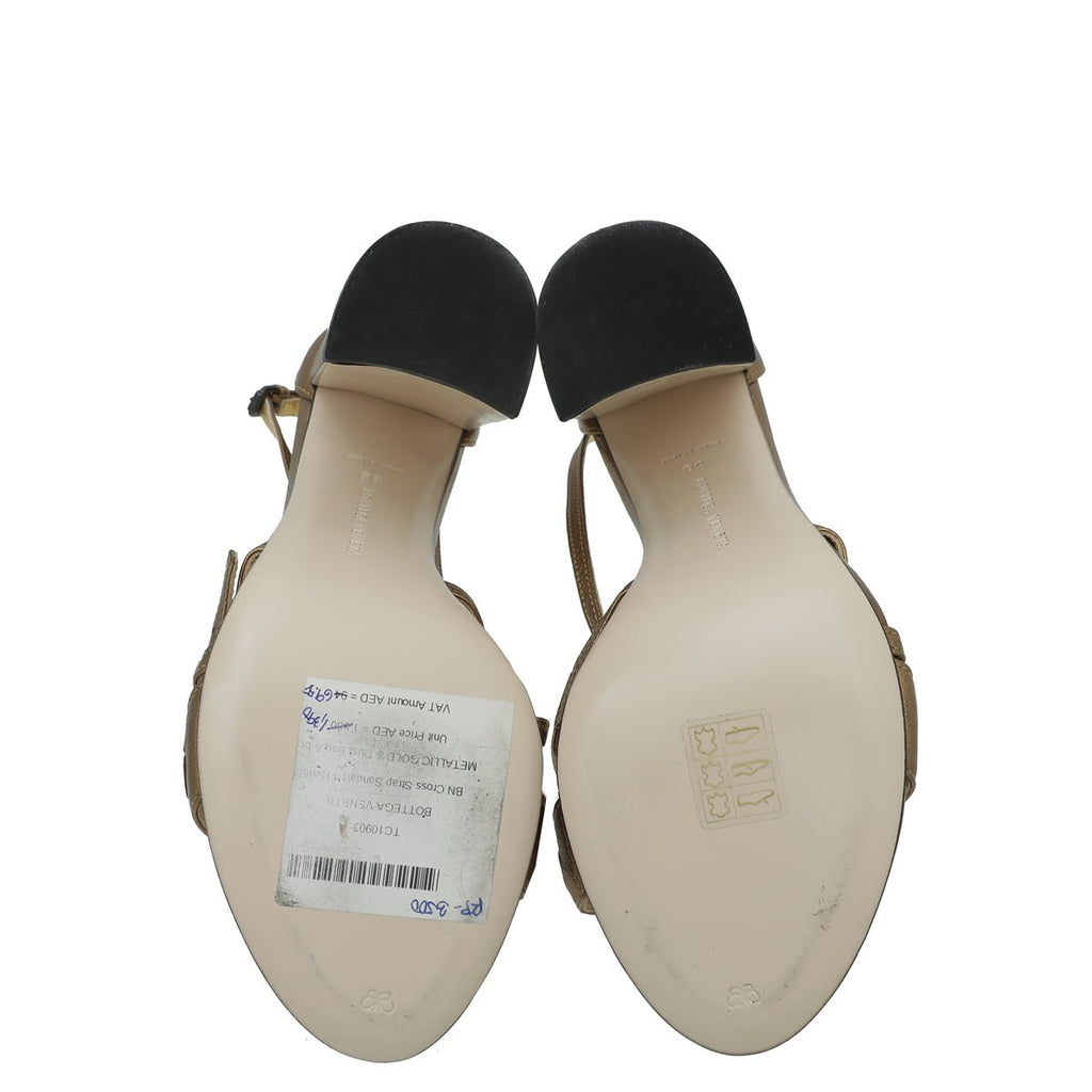 Bottega Veneta Metallic Gold Cross Strap 115mm Sandals 38