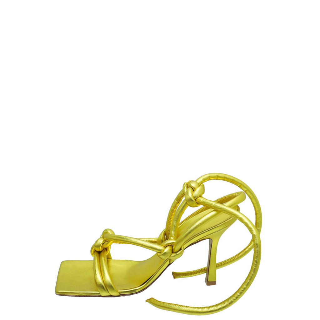 Bottega Veneta Metallic Lime Nappa Knot Sandal 37