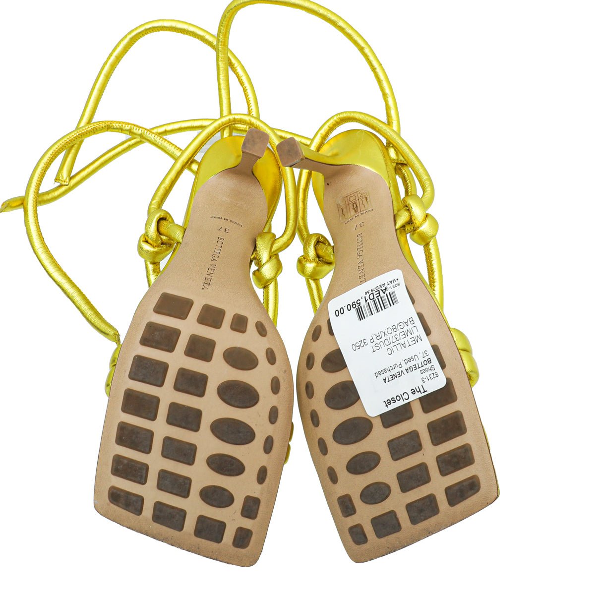 Bottega Veneta Metallic Lime Nappa Knot Sandal 37