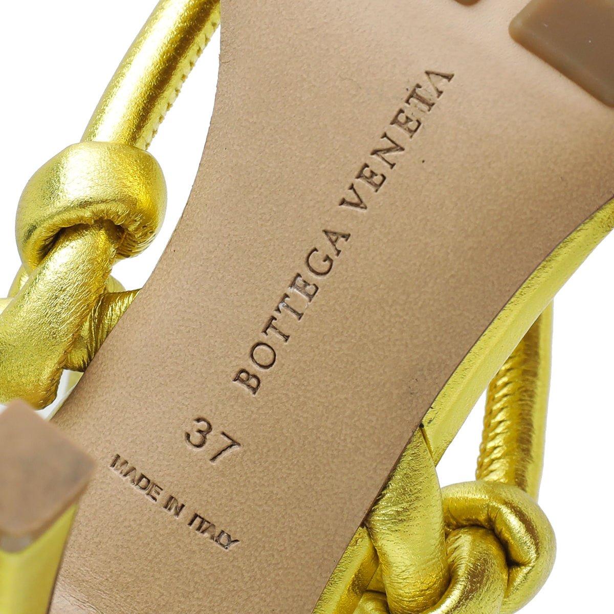 Bottega Veneta Metallic Lime Nappa Knot Sandal 37