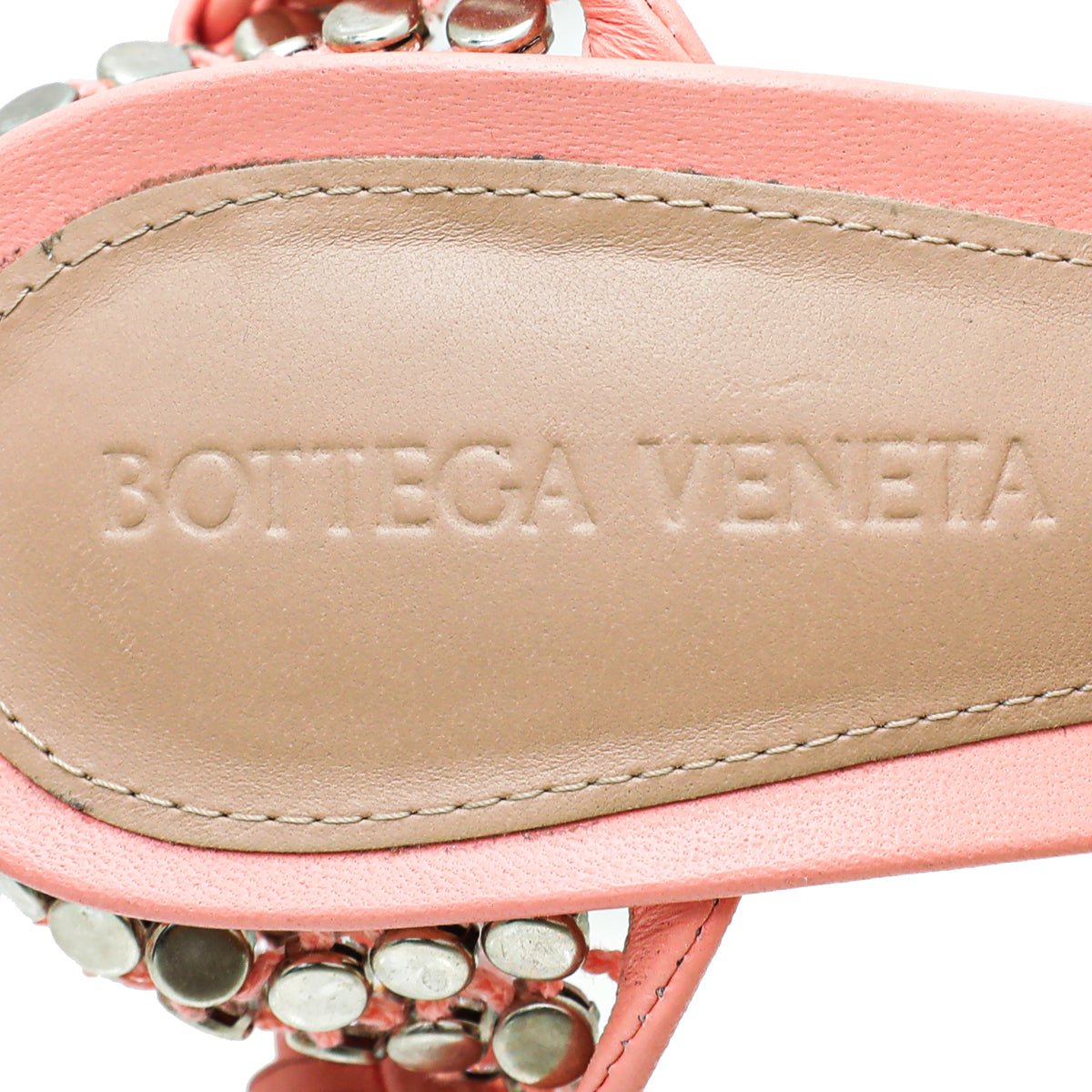 Bottega Veneta Peach Sparkle Stretch Lace-Up Sandal 37