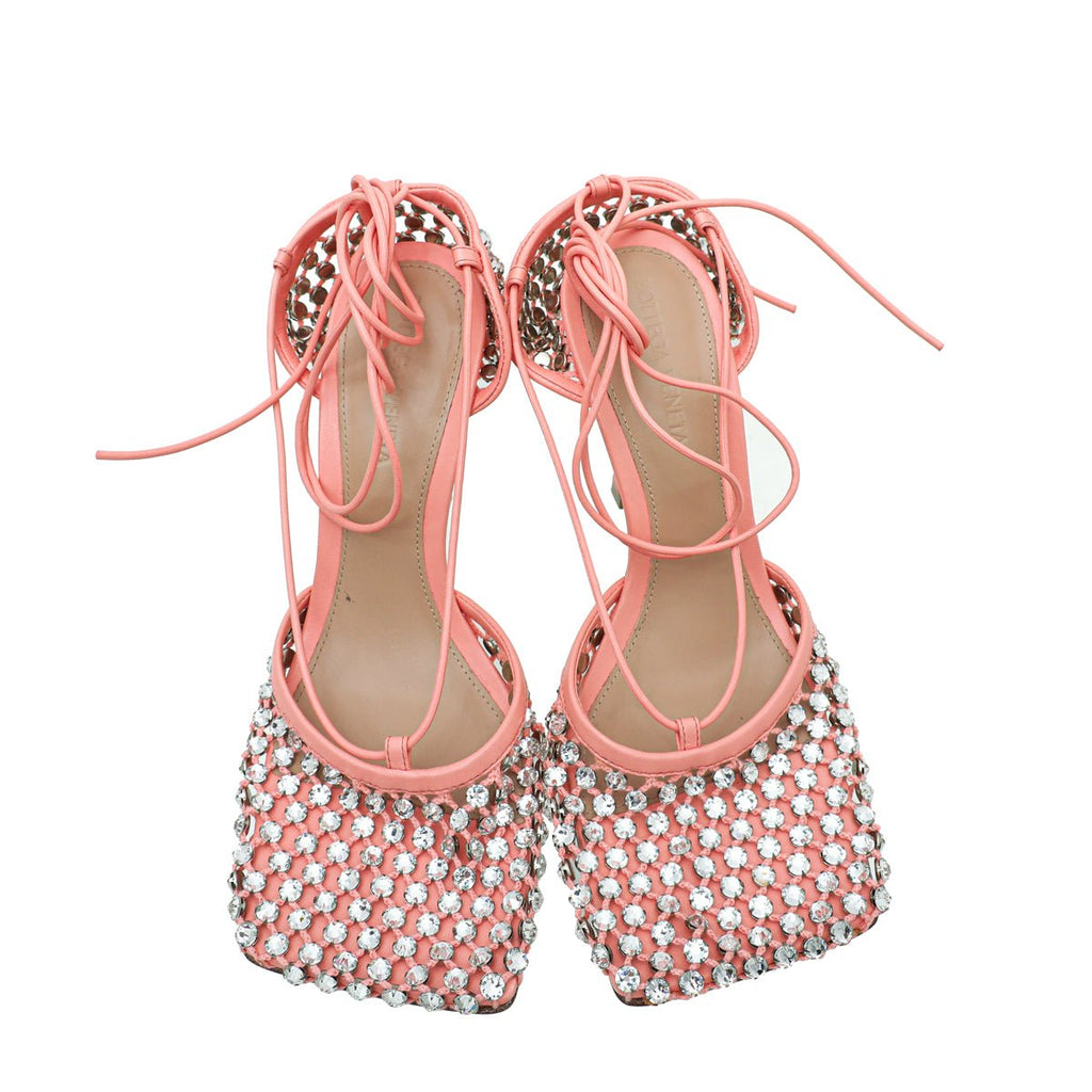 Bottega Veneta Peach Sparkle Stretch Lace-Up Sandal 37