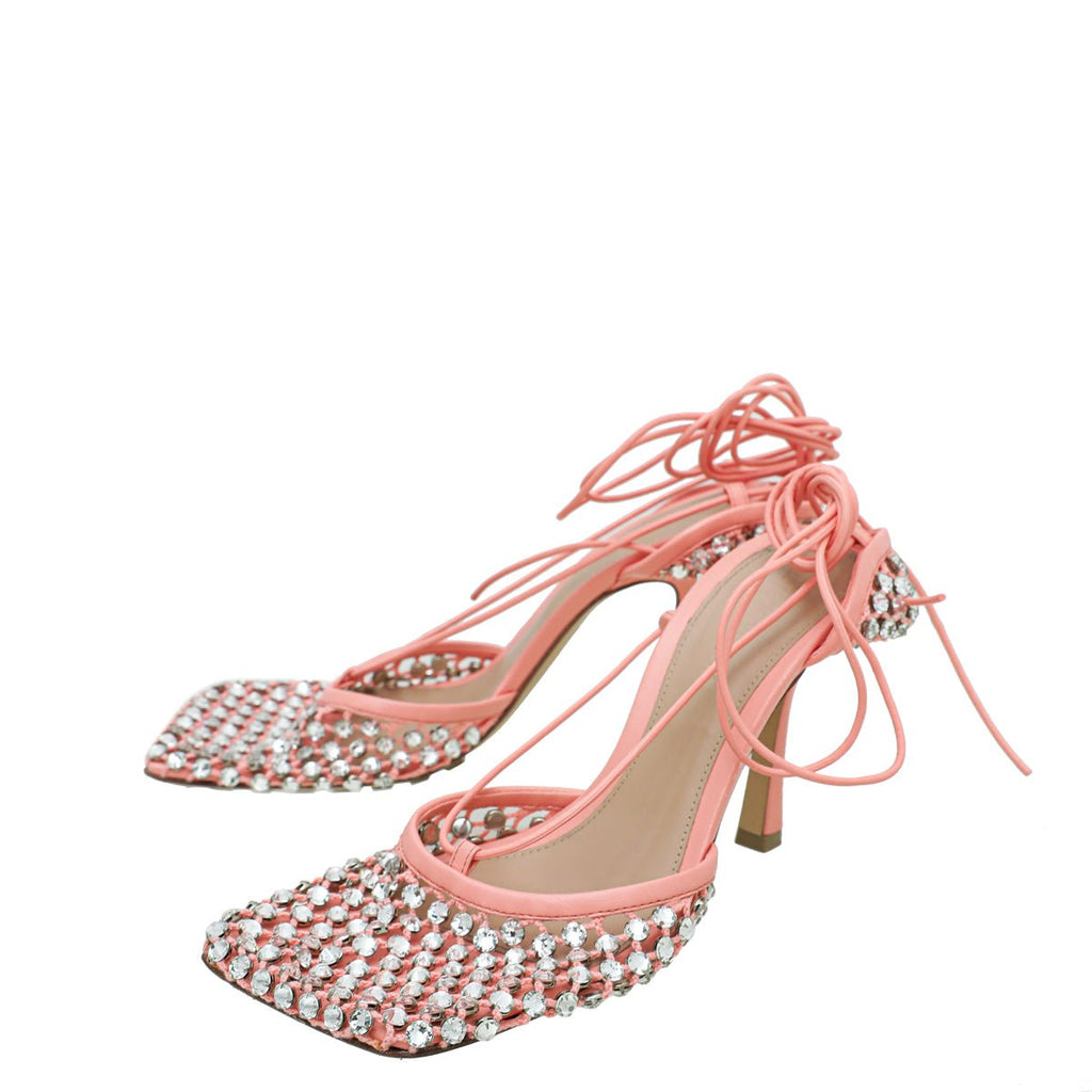 Bottega Veneta Peach Sparkle Stretch Lace-Up Sandal 37