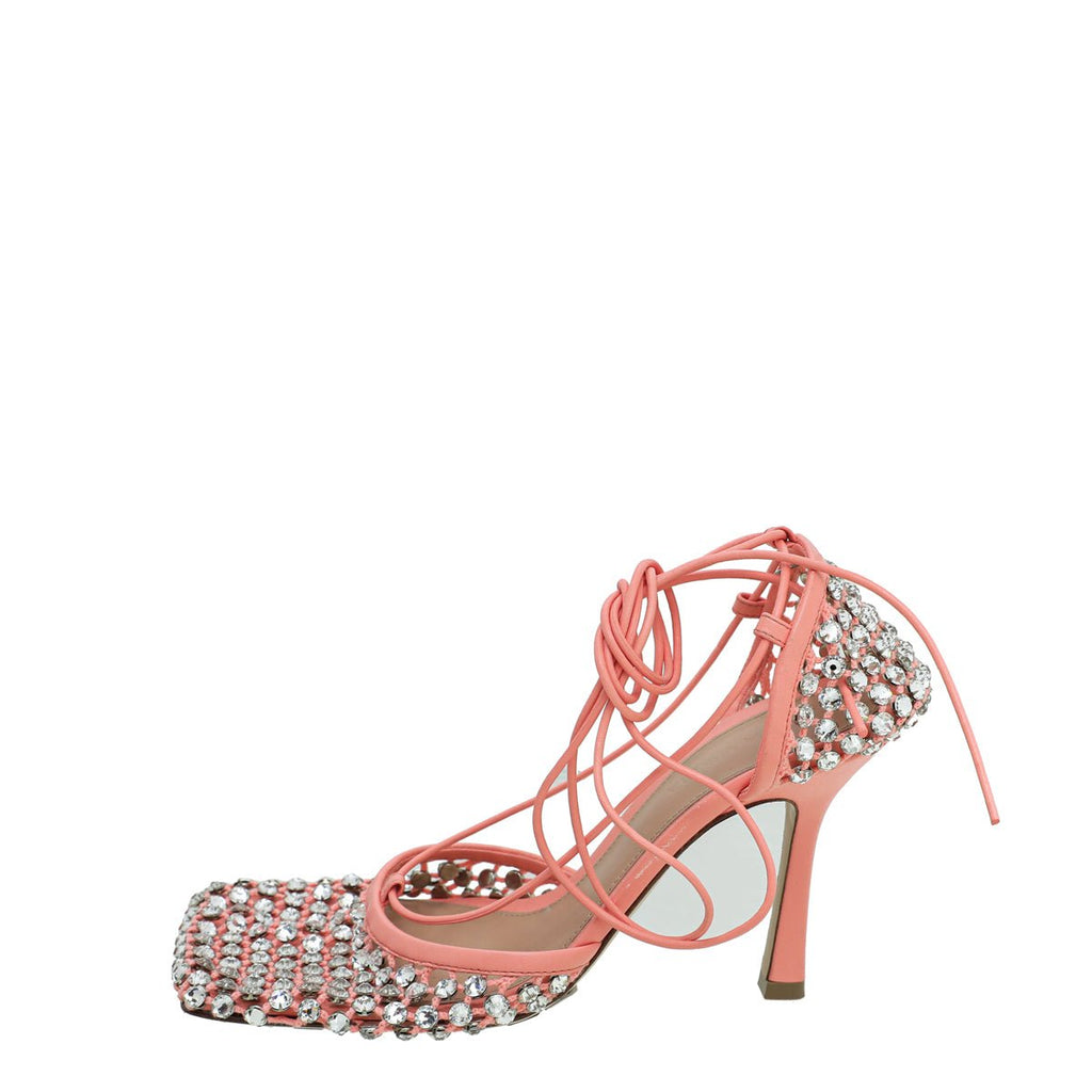 Bottega Veneta Peach Sparkle Stretch Lace-Up Sandal 37