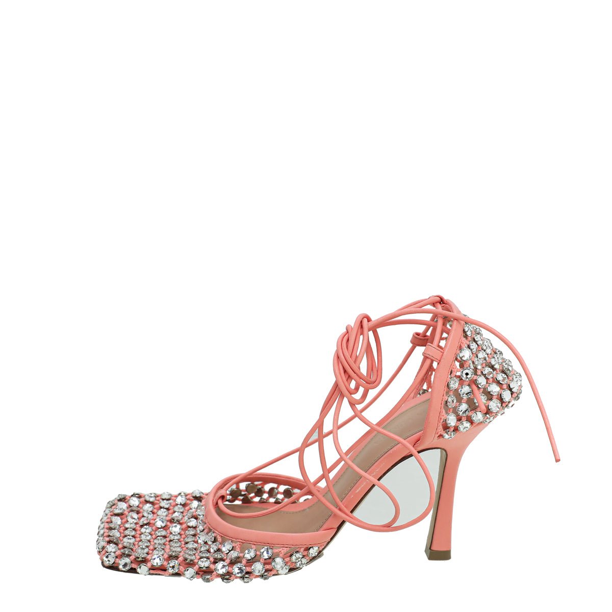 Bottega Veneta Peach Sparkle Stretch Lace-Up Sandal 37