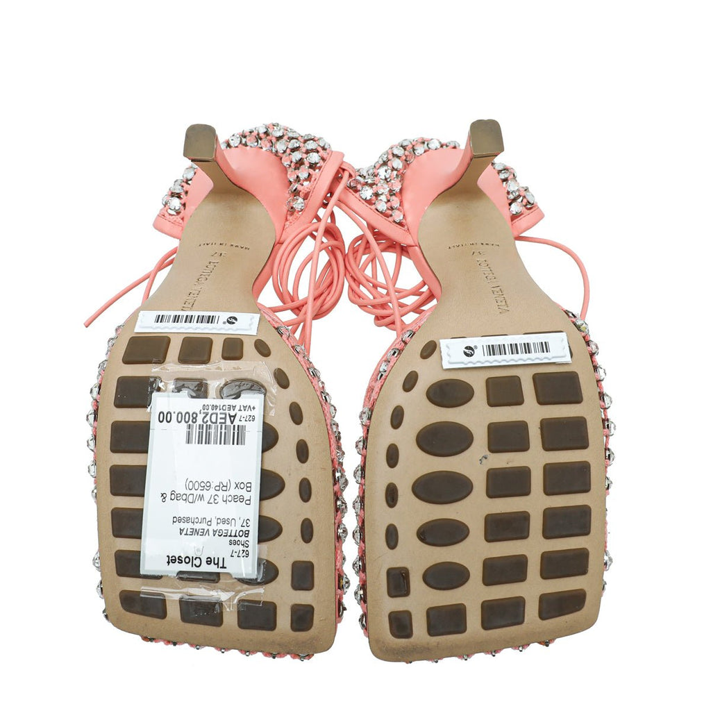 Bottega Veneta Peach Sparkle Stretch Lace-Up Sandal 37
