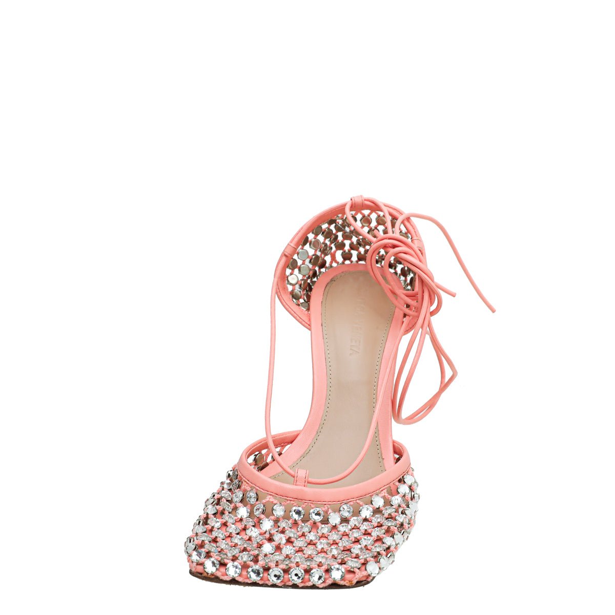 Bottega Veneta Peach Sparkle Stretch Lace-Up Sandal 37
