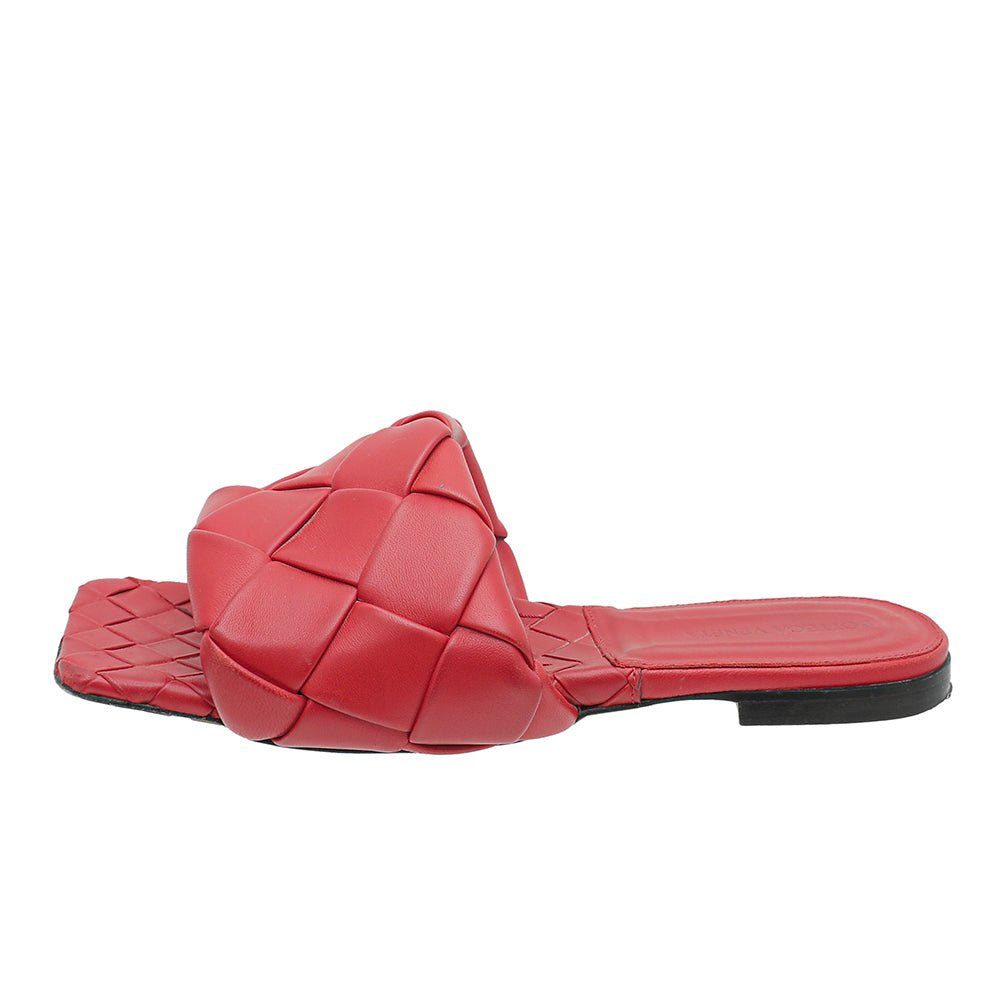 Bottega Veneta Red Intrecciato Lido Flat Sandals 39