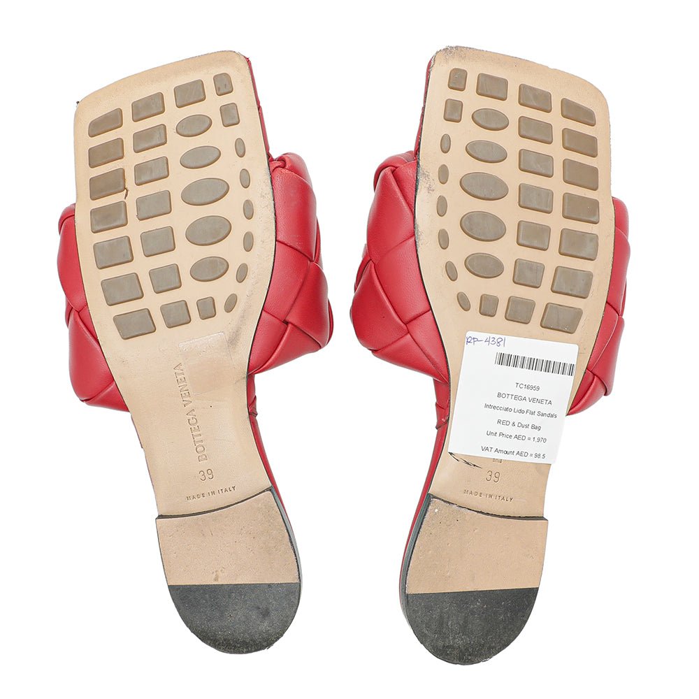 Bottega Veneta Red Intrecciato Lido Flat Sandals 39