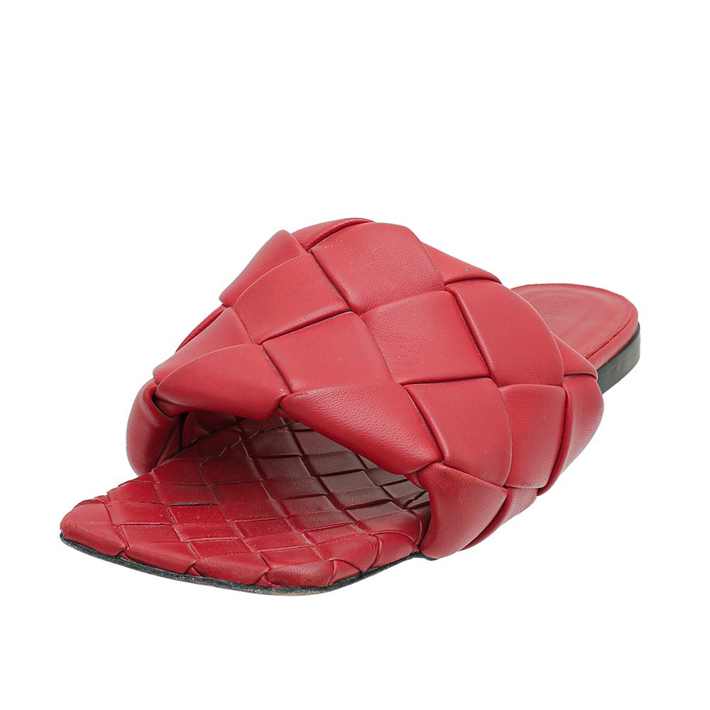 Bottega Veneta Red Intrecciato Lido Flat Sandals 39