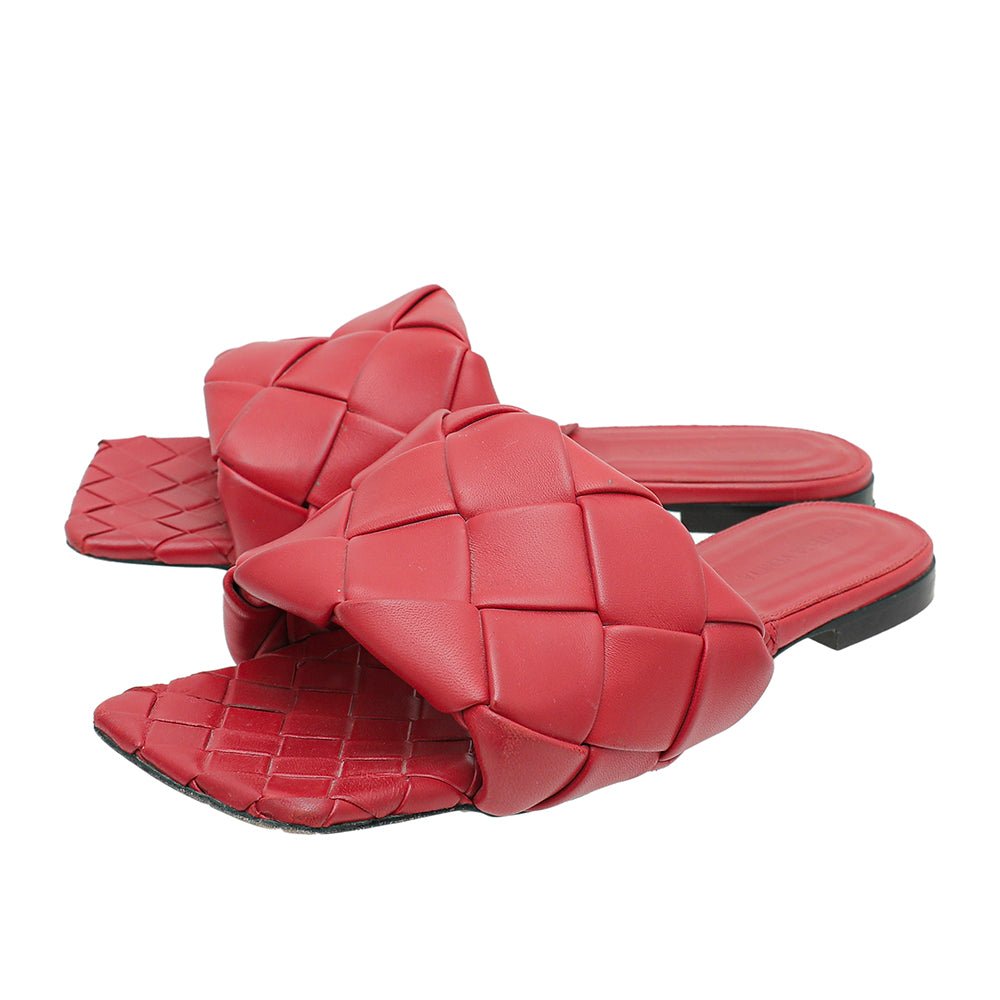 Bottega Veneta Red Intrecciato Lido Flat Sandals 39