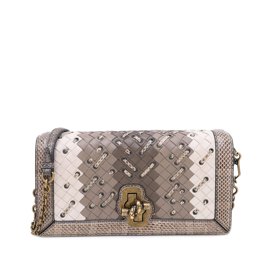 Bottega Veneta Tricolor Mist Intrecciato Club Stitch Olimpia Knot Clutch