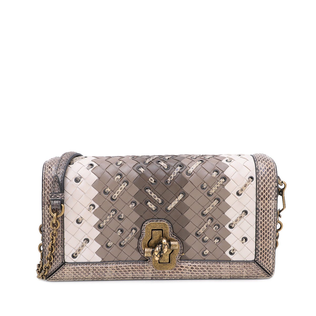 Bottega Veneta Tricolor Mist Intrecciato Club Stitch Olimpia Knot Clutch