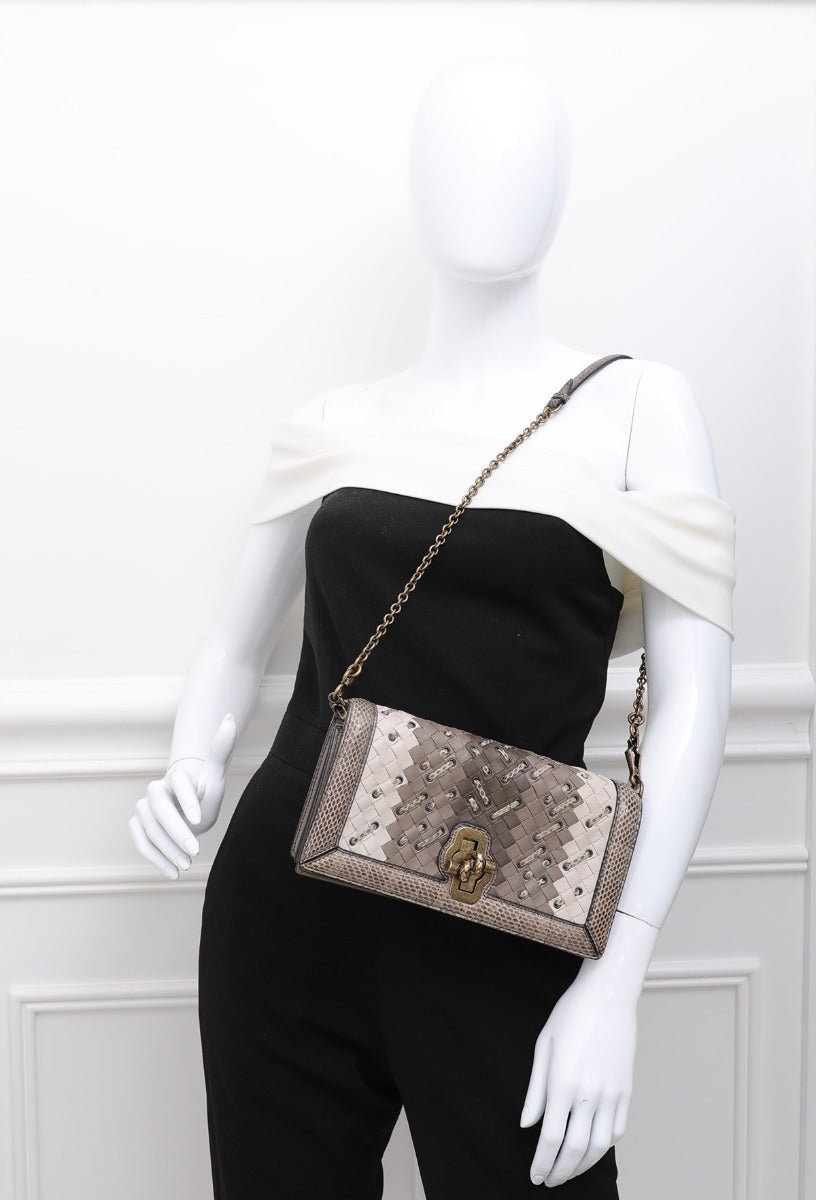 Bottega Veneta Tricolor Mist Intrecciato Club Stitch Olimpia Knot Clutch