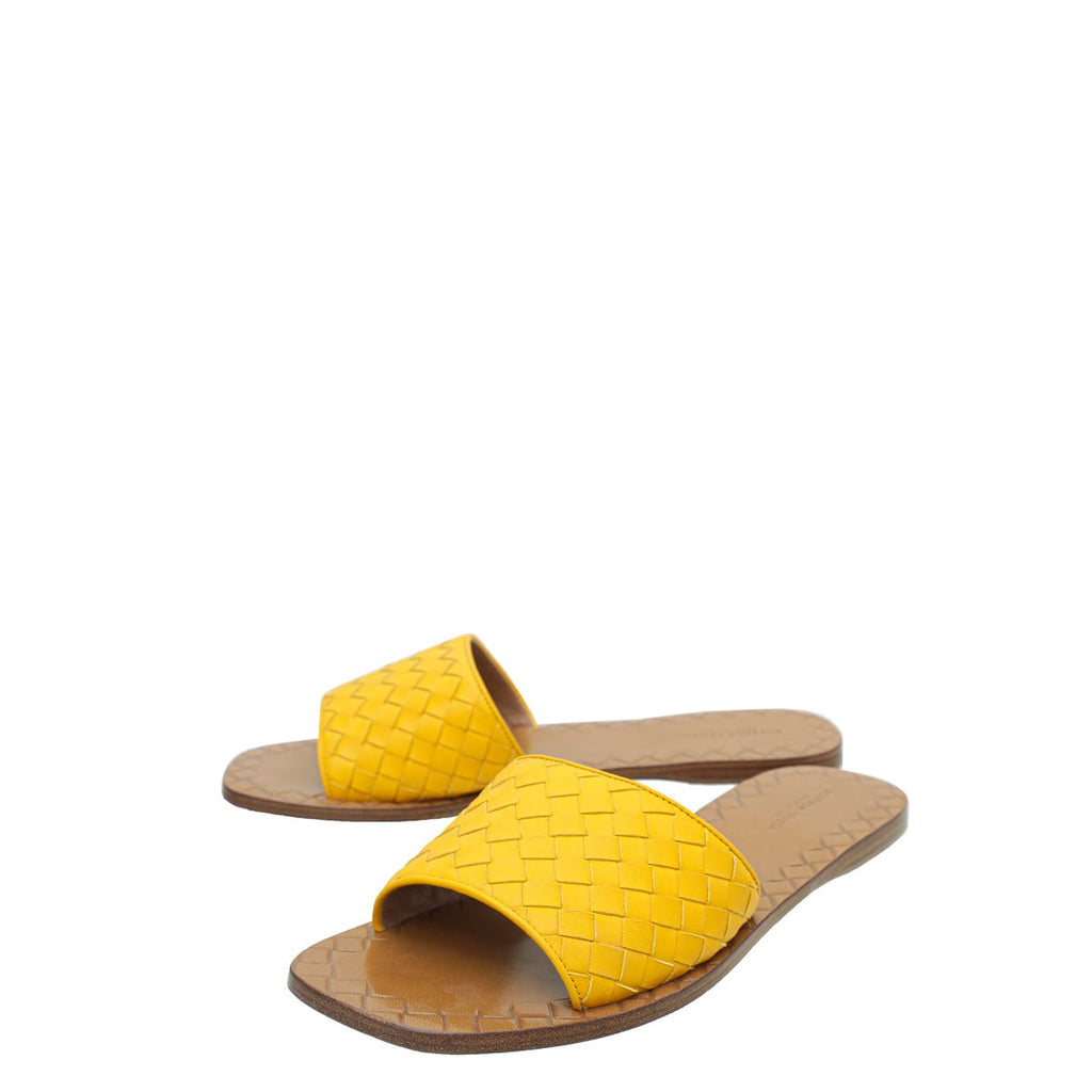 Bottega Veneta Yellow Intrecciato Flat Sandal 39
