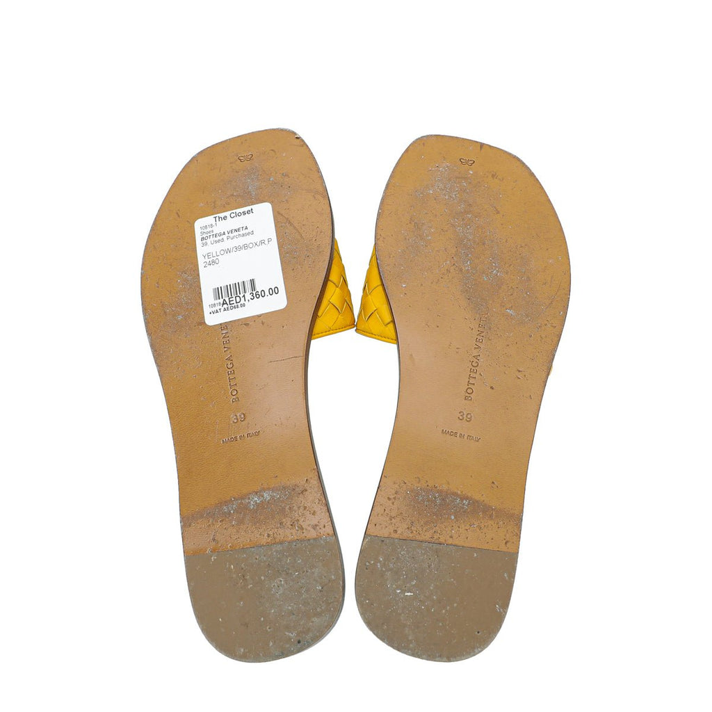 Bottega Veneta Yellow Intrecciato Flat Sandal 39