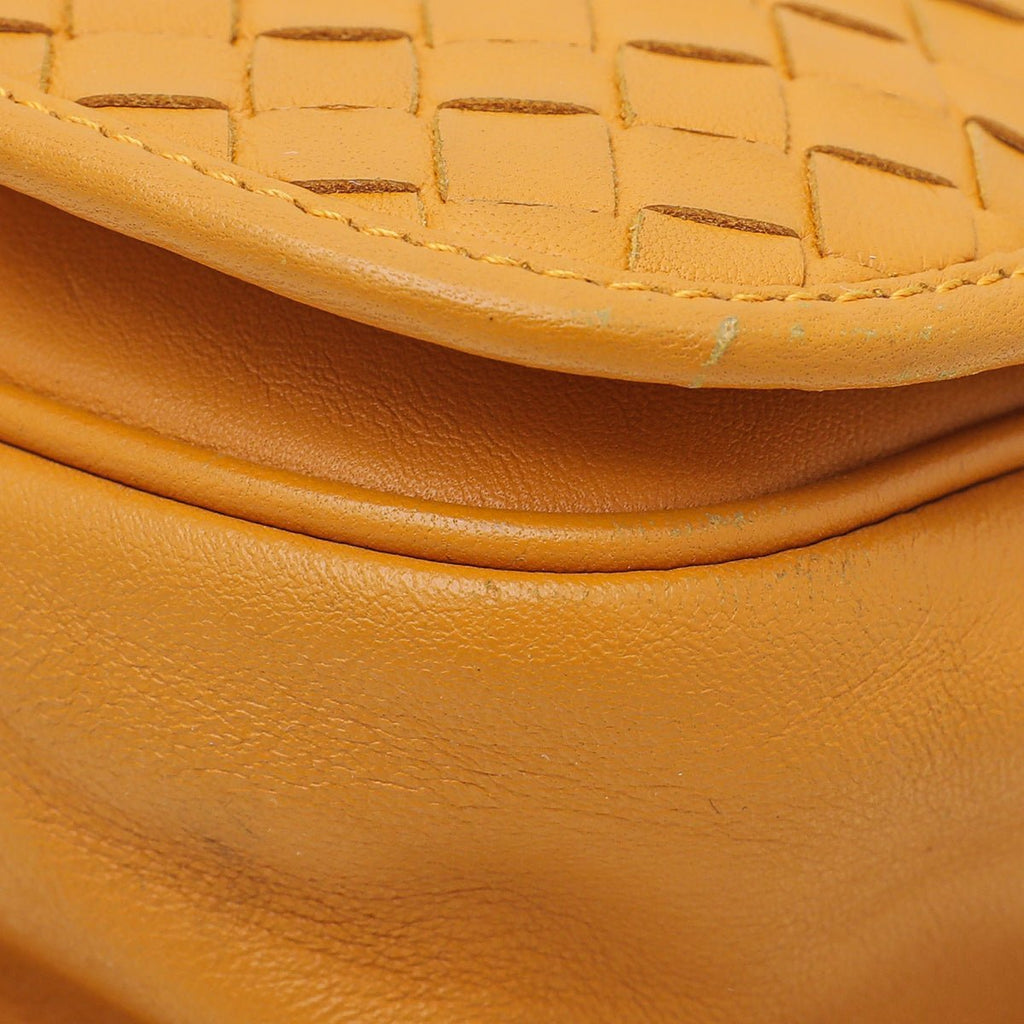 Bottega Veneta Yellow Orange Intrecciato Full Flap Crossbody Bag