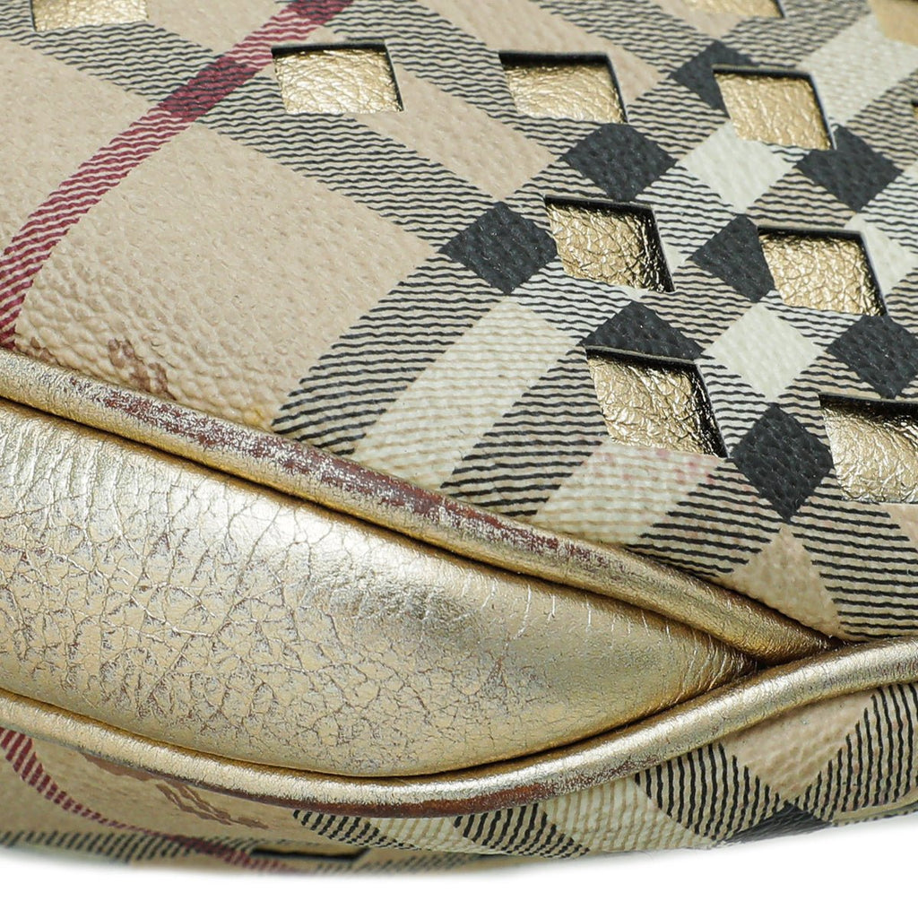 Burberry Bicolor Haymarket Check Cutout Drawstring Hobo Bag