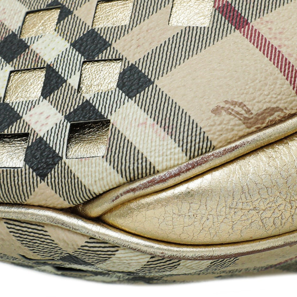 Burberry Bicolor Haymarket Check Cutout Drawstring Hobo Bag