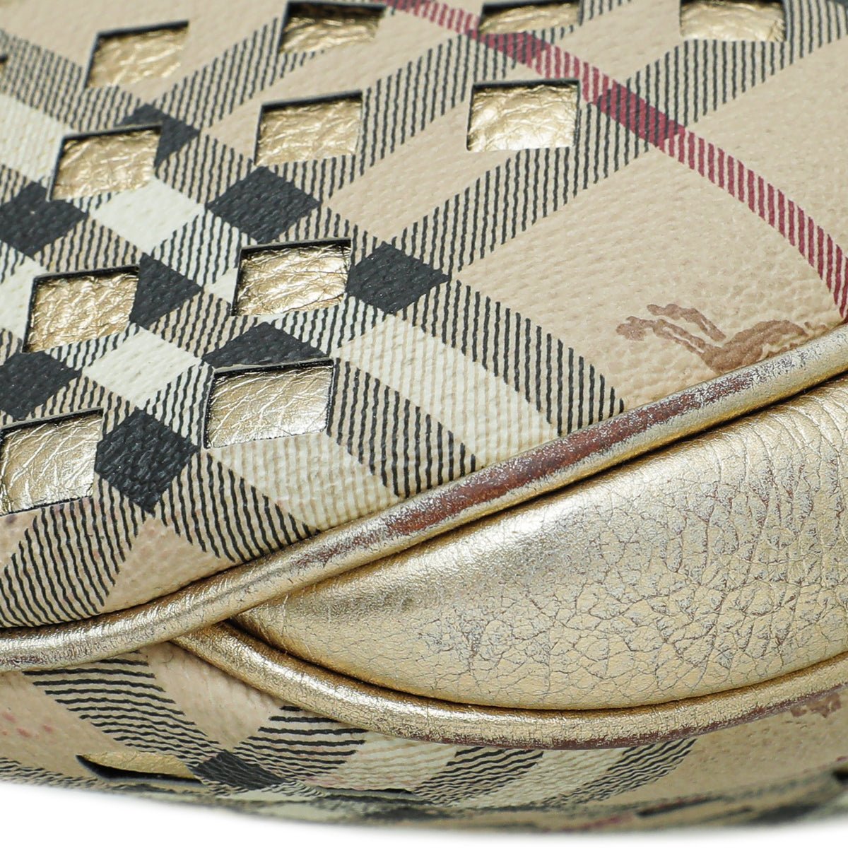 Burberry Bicolor Haymarket Check Cutout Drawstring Hobo Bag