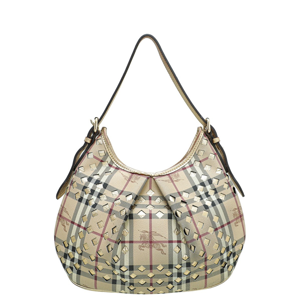 Burberry Bicolor Haymarket Check Cutout Drawstring Hobo Bag