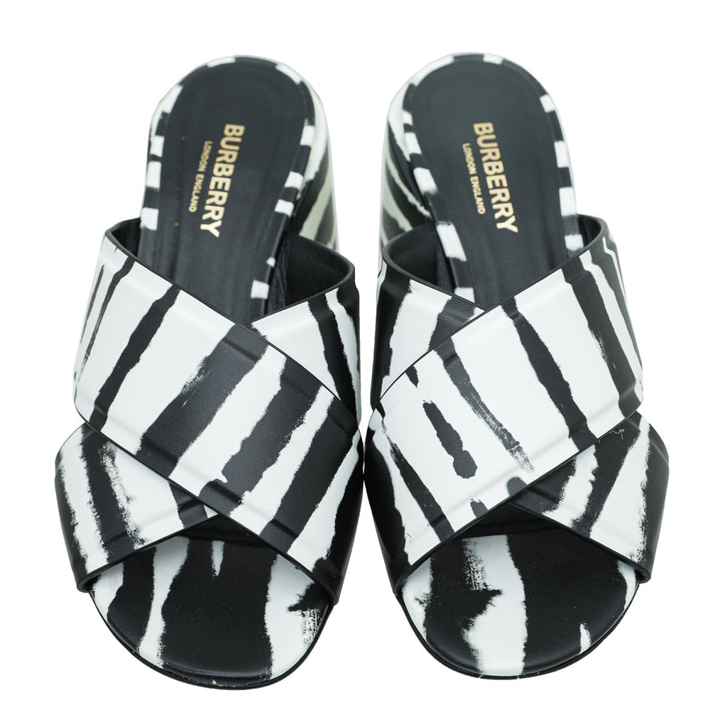 Burberry Bicolor Zebra Print Castlebar Sandal Mules 37