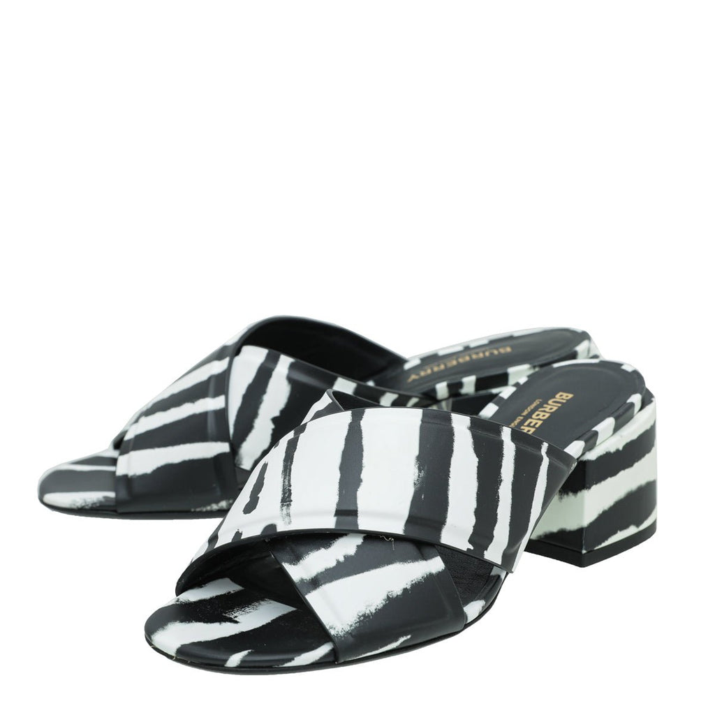 Burberry Bicolor Zebra Print Castlebar Sandal Mules 37
