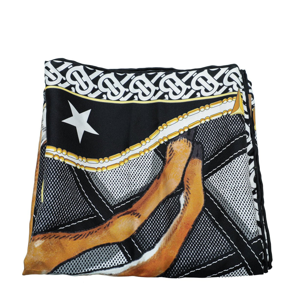 Burberry Black Multicolor Deer Print Square Scarf