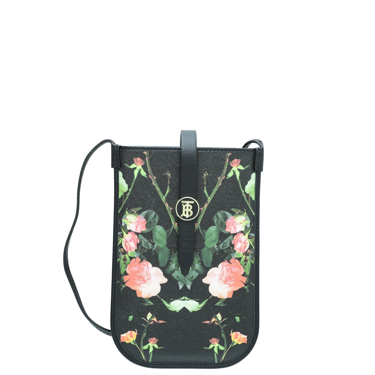 Burberry Black Multicolor Floral Print Anne Phone Case w/Strap
