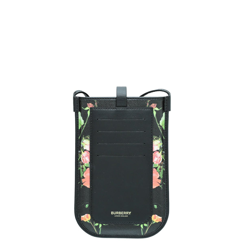 Burberry Black Multicolor Floral Print Anne Phone Case w/Strap