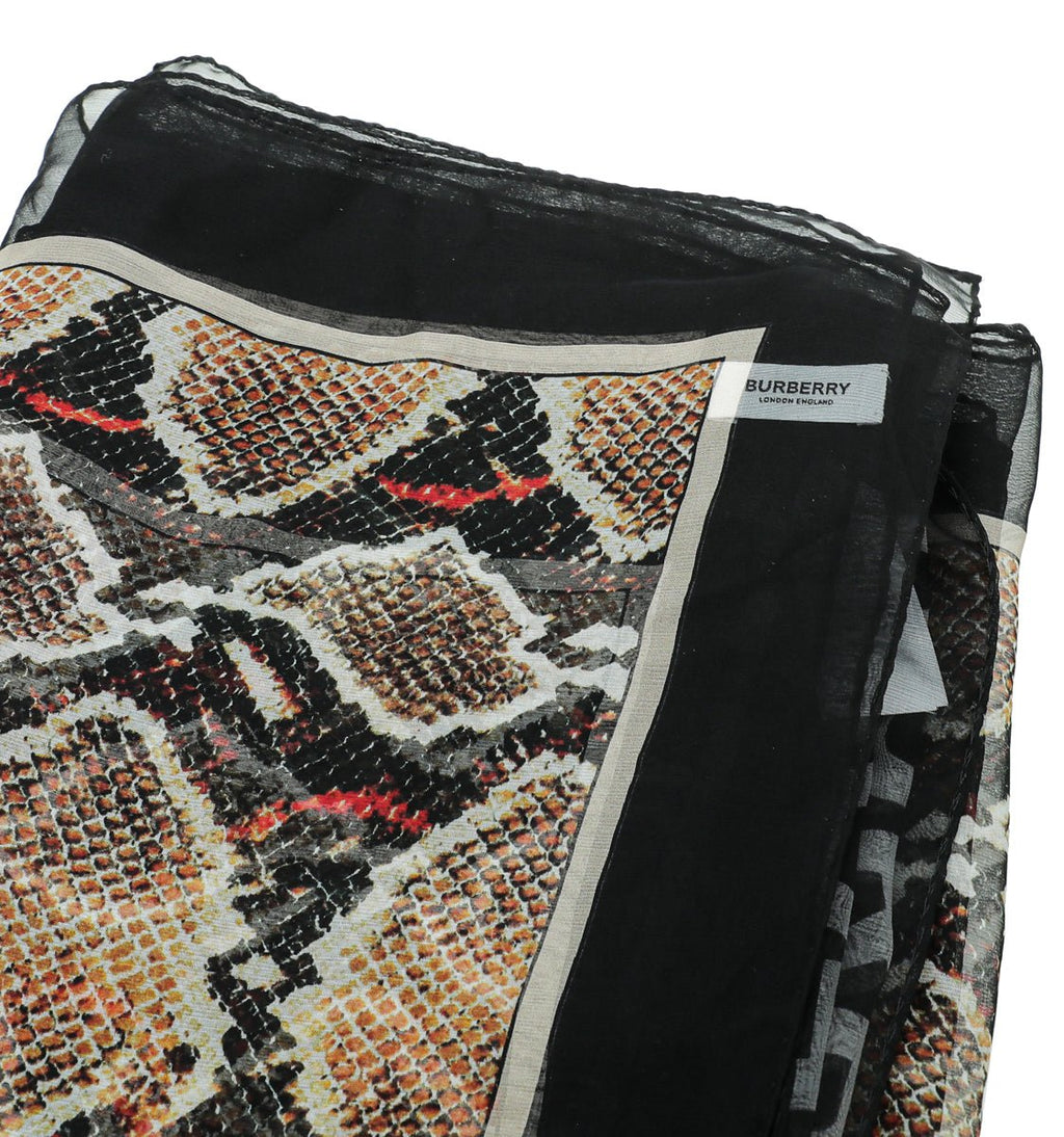 Burberry Black Multicolor Snake Print Silk Scarf