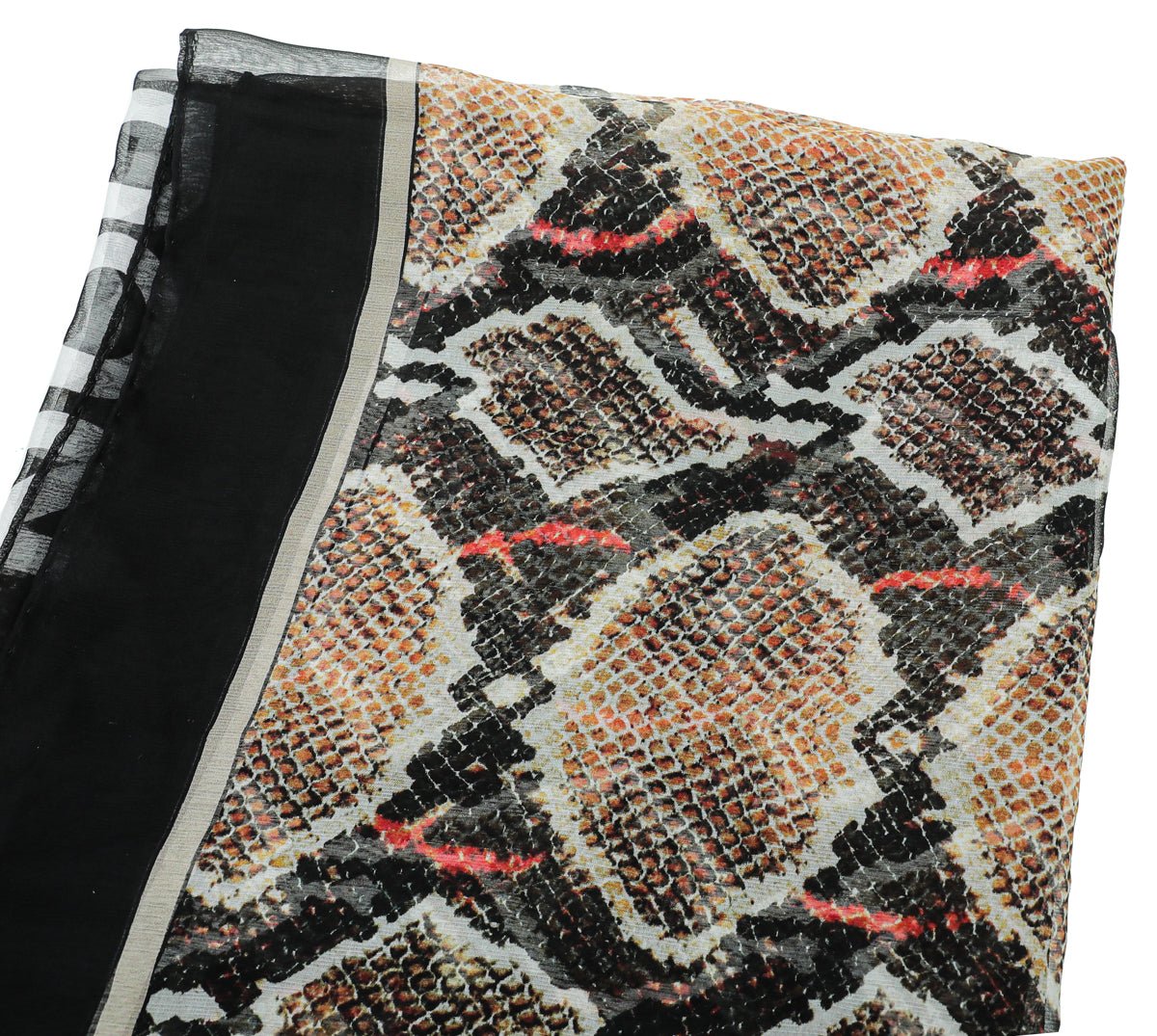 Burberry Black Multicolor Snake Print Silk Scarf